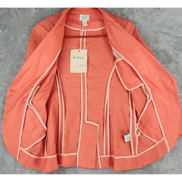 Esley Jacket Womens Medium Coral Linen One Button Cinched Long Sleeve Blazer - Picture 3 of 10